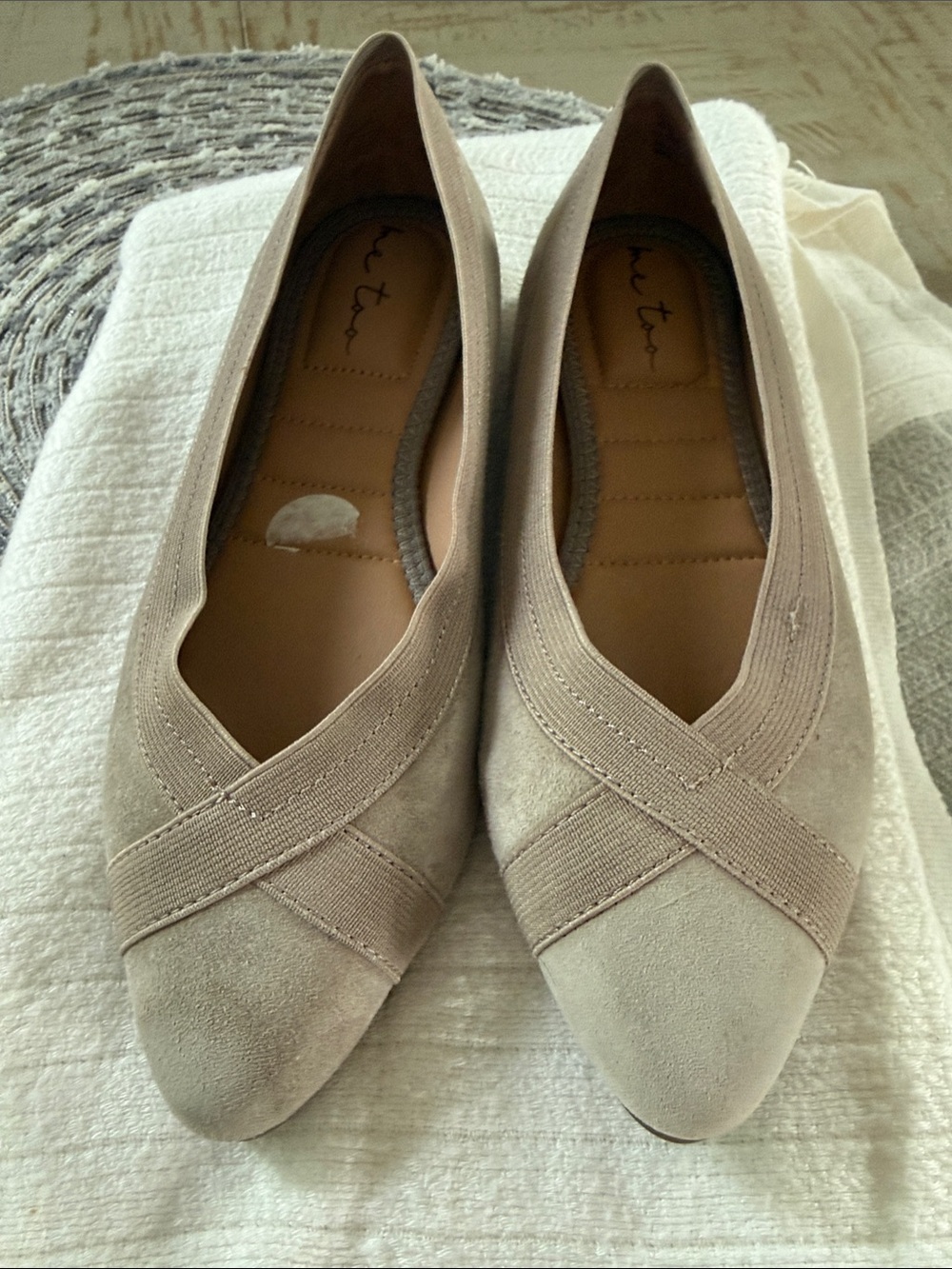 Me Too- Neutral Taupe Suede Pointed Flats - Women